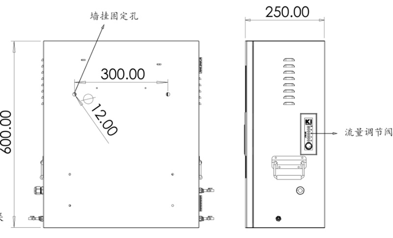 水質(zhì)ph電導(dǎo)率濁度在線監(jiān)測設(shè)備側(cè)視圖